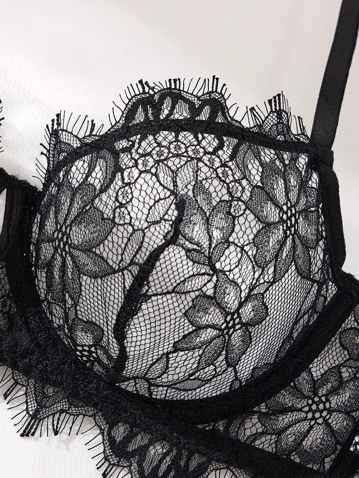 Women's Black Floral Lace Bra & Brief Set