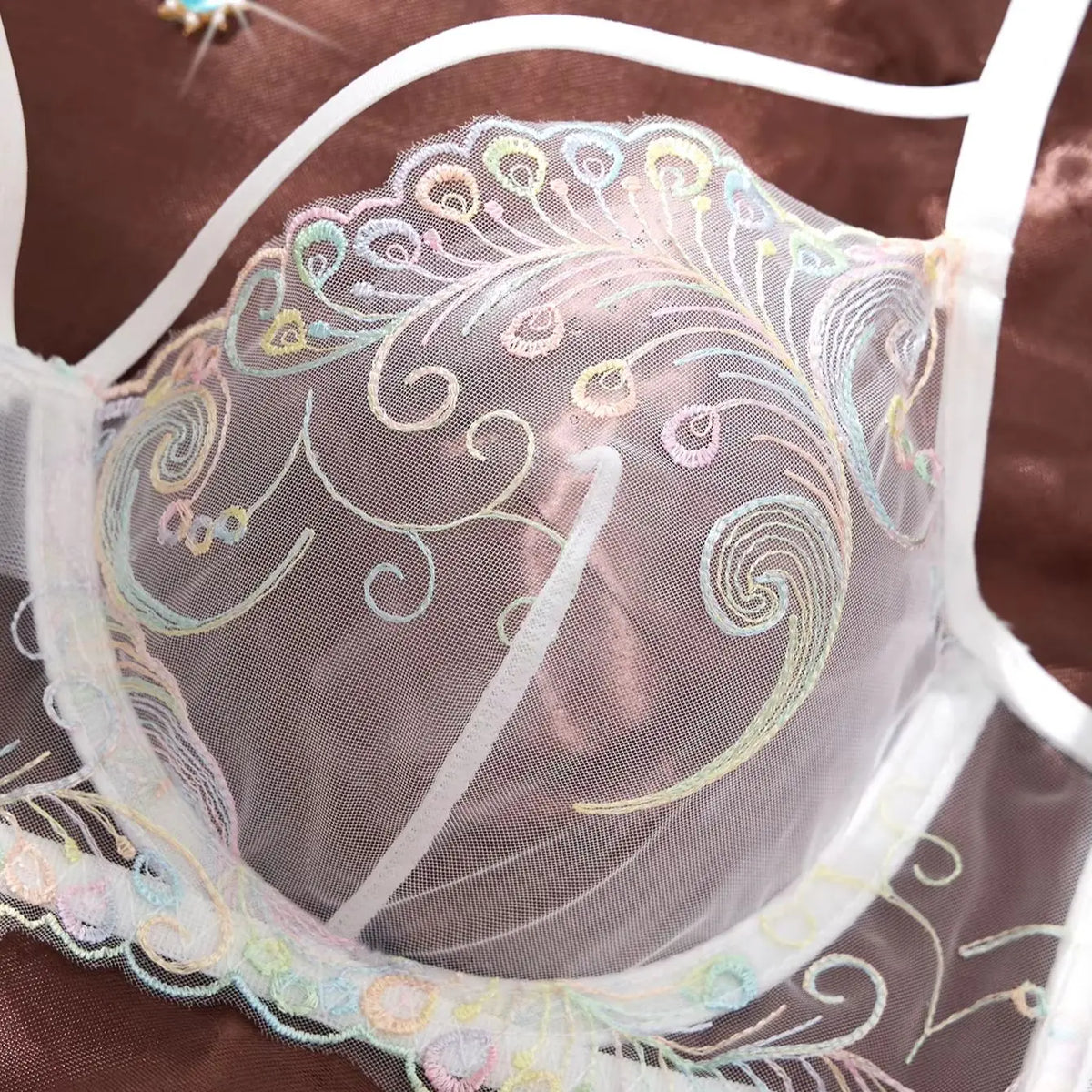 Women's White Peacock Embroidered Bra & Panty Set