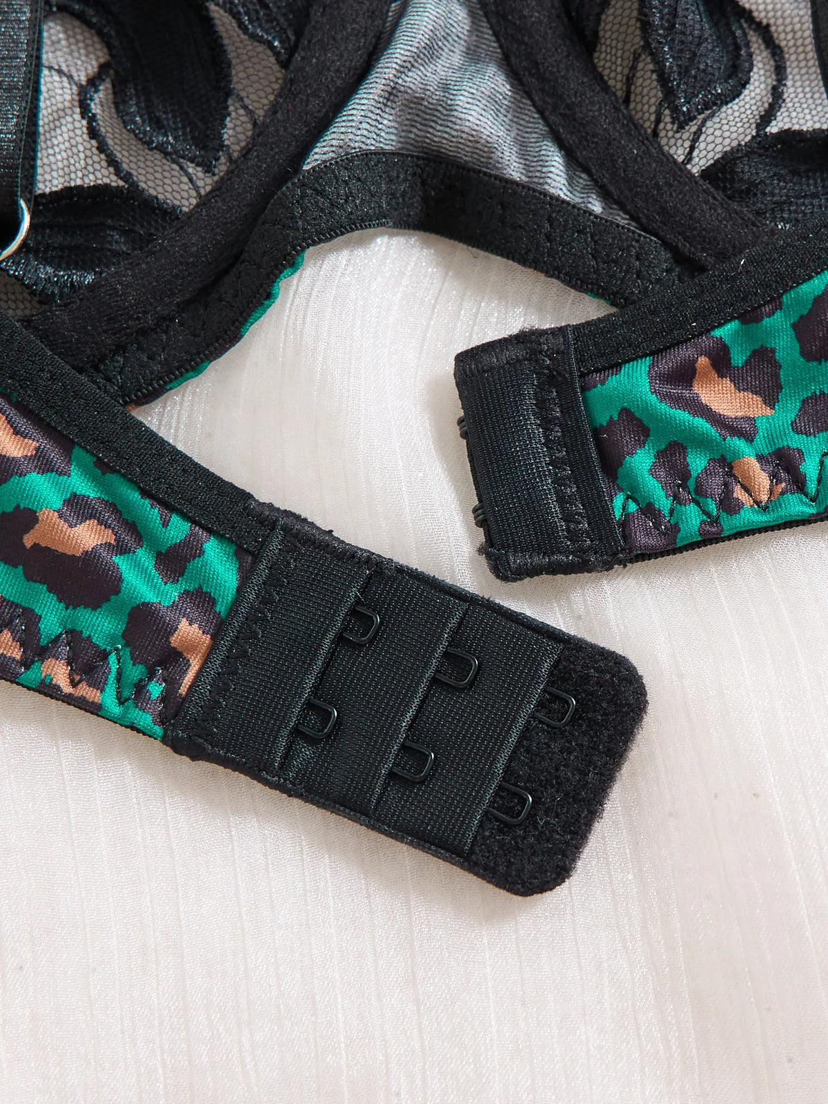 Green Leopard Floral Embroidered Bra & Thong Set