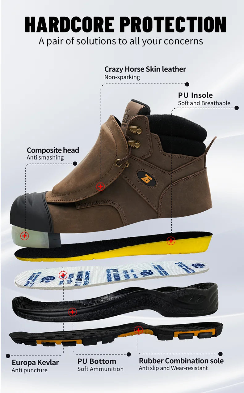 Genuine Leather Work Safety Boots Men High Temperature Resistant Welding Shoes Puncture-Proof Indestructible Shoes Work Boots
