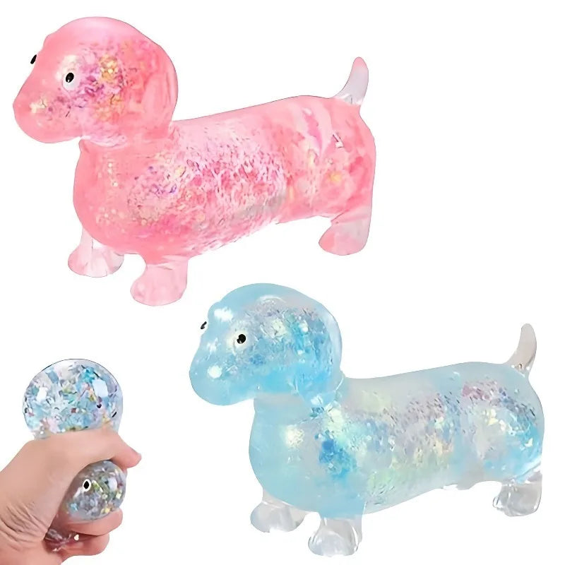 Sparkling Powder Sausage Dog Fidget Squishes Pinch Soft Maltose Texture Stress Relieving Toy Cute Puppy Slow Rising Squishy Toys