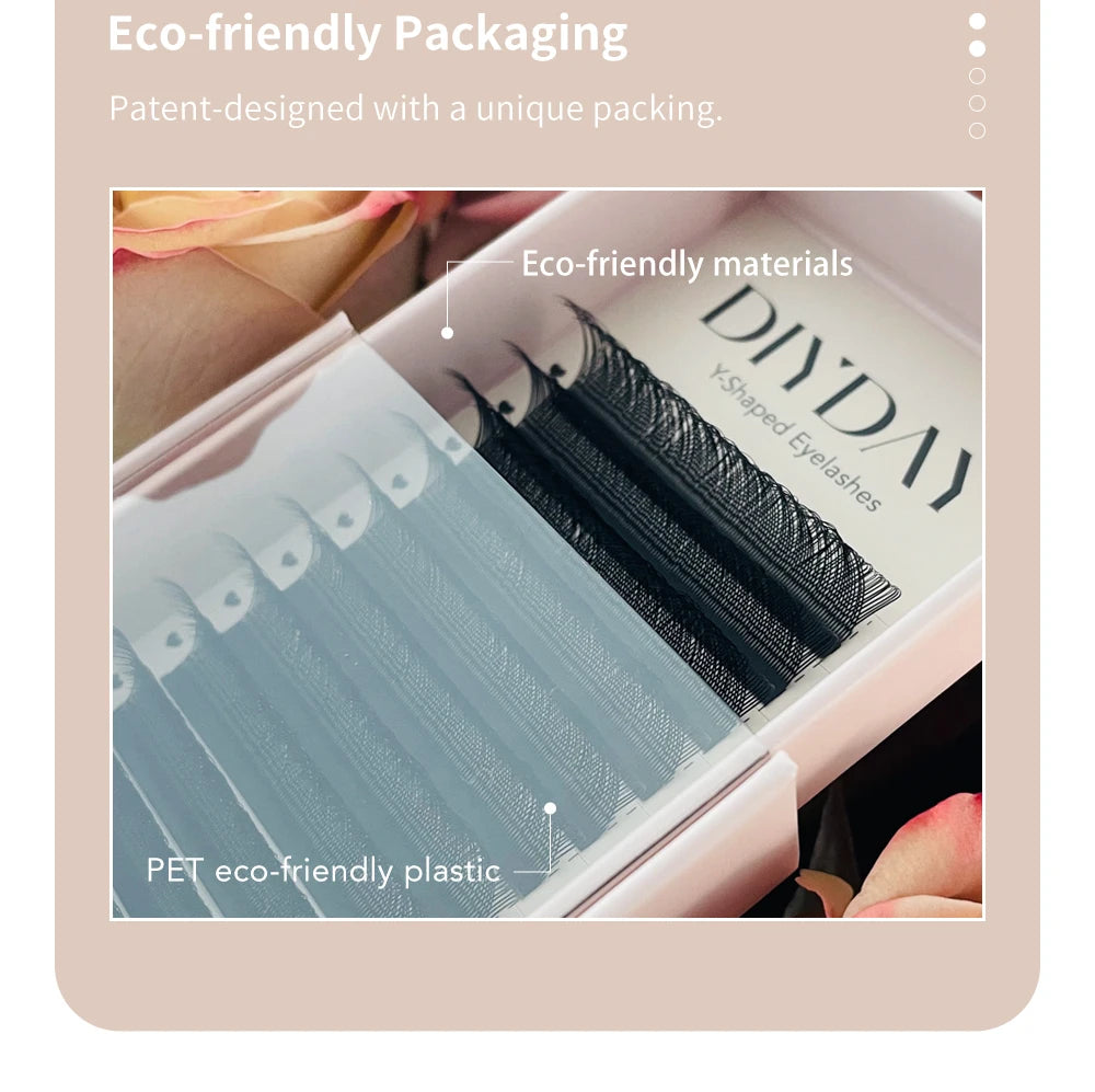 DIYDAY YY Shape Eyelash Extension C D L LU(M) N Curl Brown Lash Natural Soft Premade Volume Fans Two Tips Y-Shaped False Eyelash