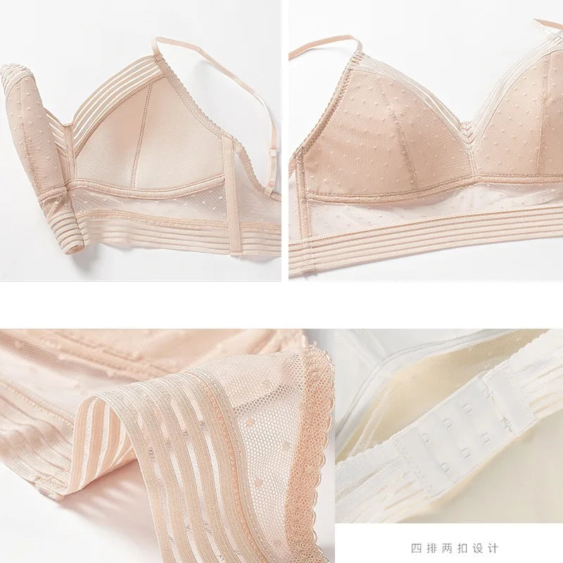 U-Shaped Backless Beautiful and sexy Bra Plus Size Lace Bra, Women's Invisible No Steel Ring Fashion Triangle Cup Bra