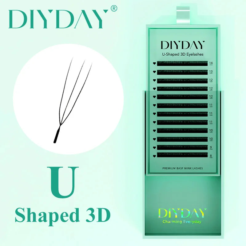 DIYDAY U Style 3D 4D 5D 6D Eyelash Extension Handmade U-shaped Premade Volume Lashes BASF PBT Fiber Nartural Mink False Eyelash