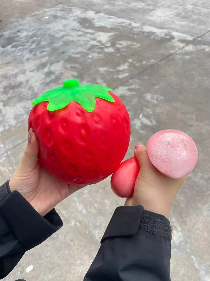 Jumbo Strawberry Fruit Squishy Toy Slow Rising Stretchable Venting Ball Squeeze Anti-Anxiety Sensory Fidget Toy for Adults Gifts