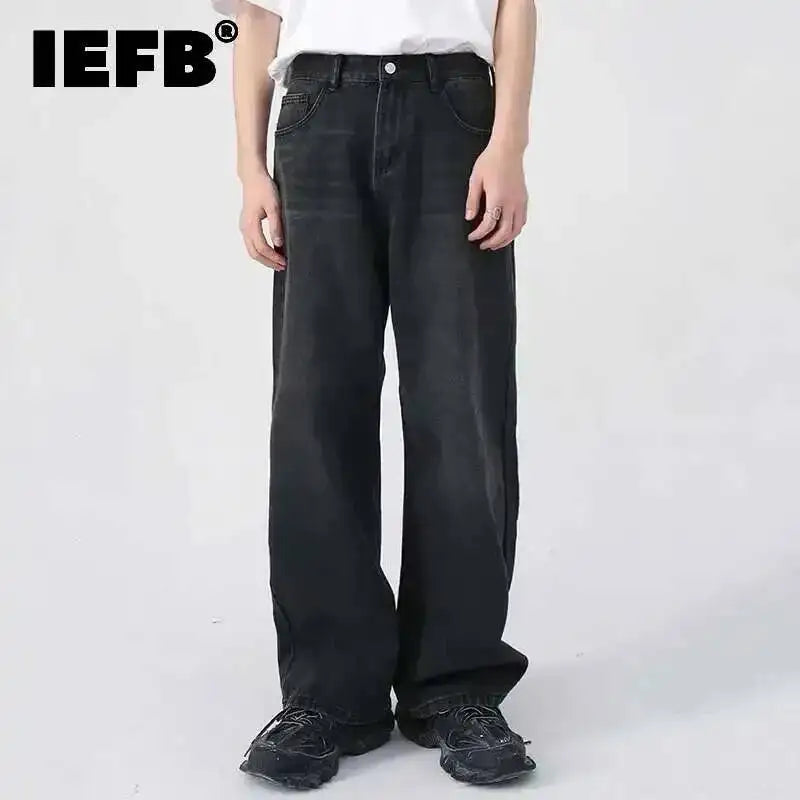 IEFB Men's Jeans New Korean Personality Straight Wide Leg Denim Pants Fashion Autumn Spring Vintage Male Trousers 9A5577