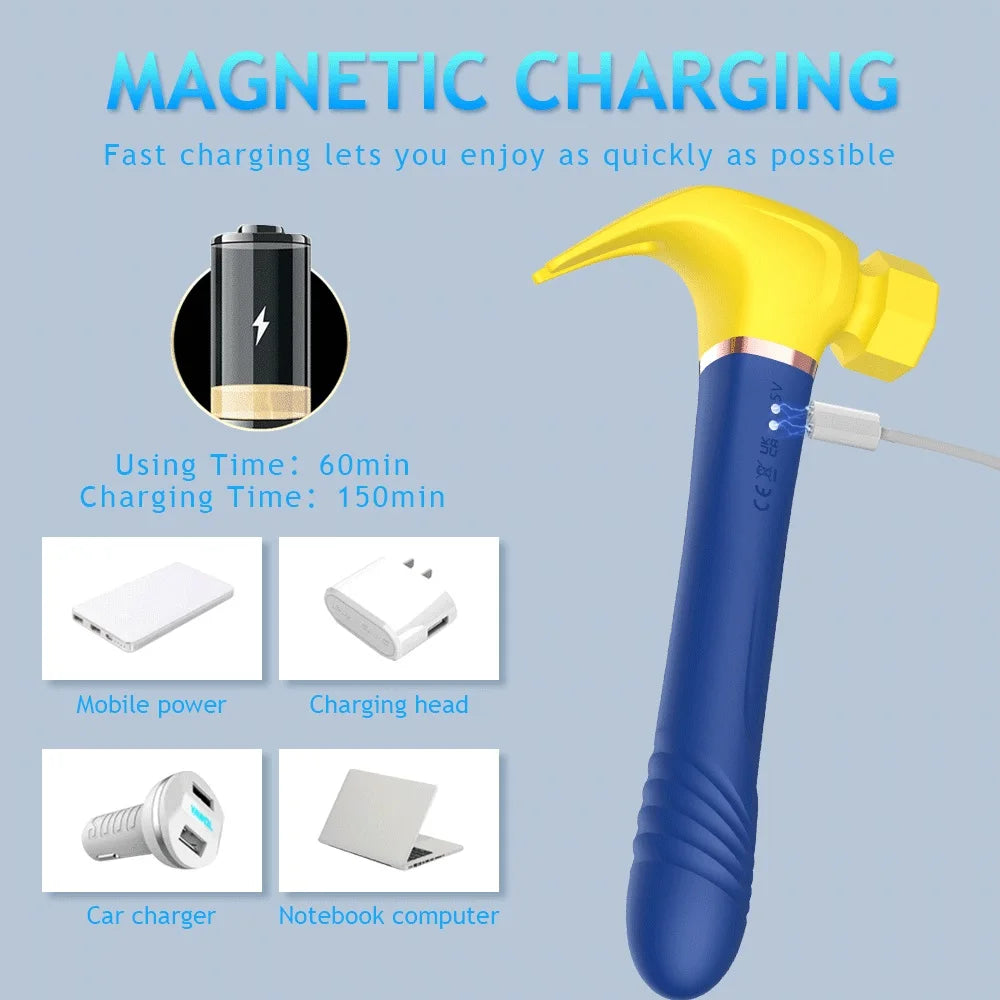 Women G Spot Vibrator 4 In 1 Magic Wand 7-Frequency Sucking Hammer Shape Rechargeable Sucker Vibration Sex Toy For Couple Adults