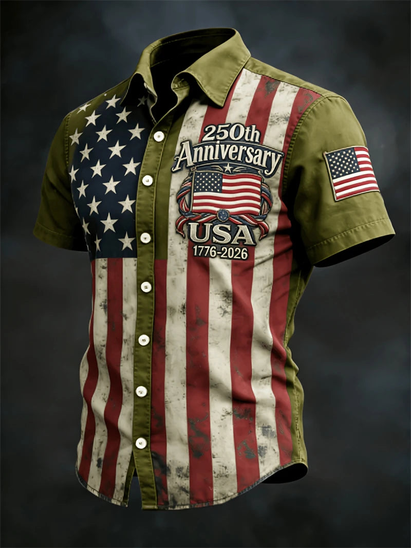 2026 New America 250th Anniversary Hawaiian Shirt Men USA Flag 1776–2026 Shirt American Independence Day Apparel Fourth Of July