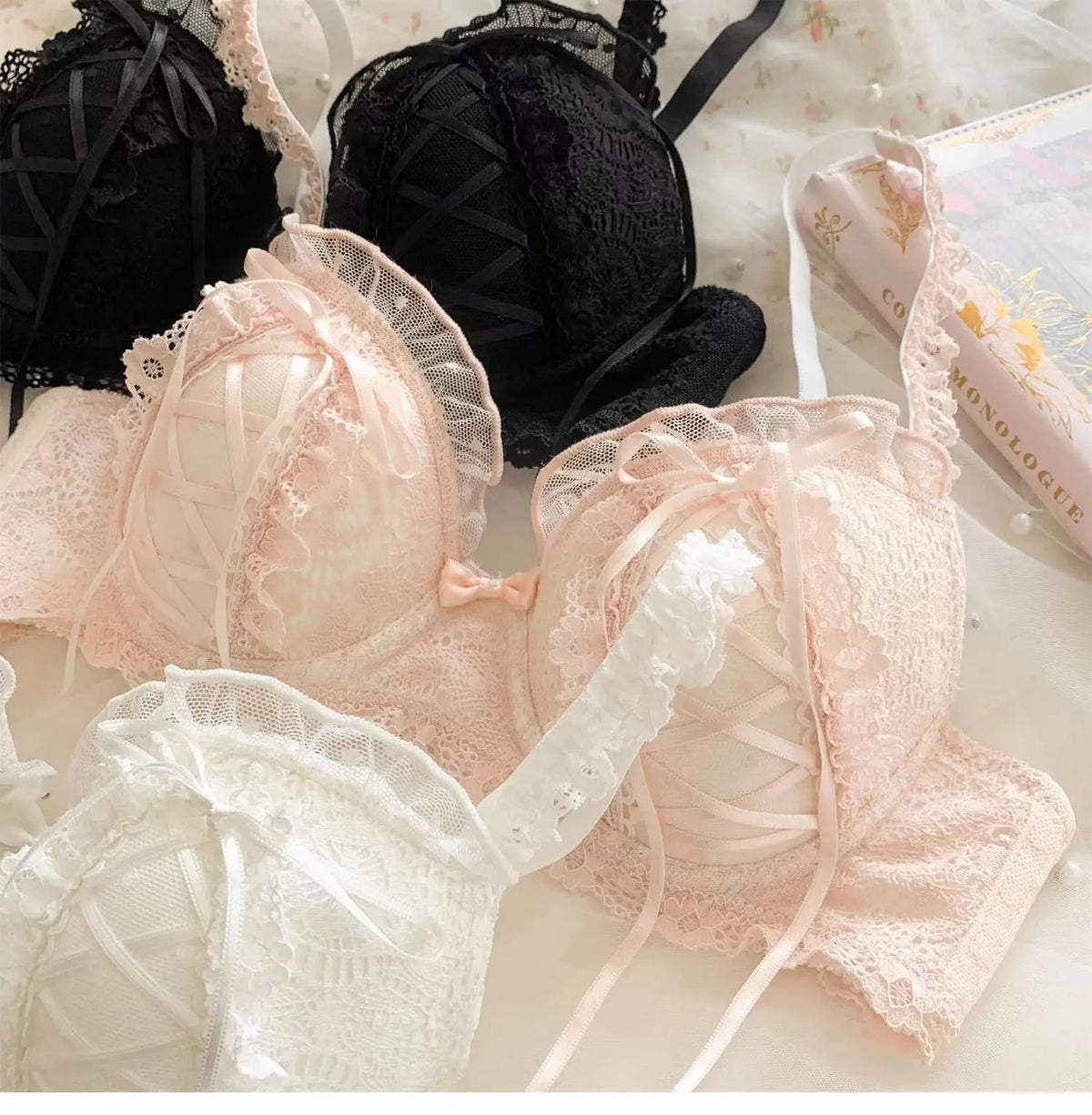 Princess Lolita Bra Set, Pure Lust Lace, Sexy Gathering, Anti-Sagging, Sweet Court Style, Comfortable Underwired Girl Bra Set
