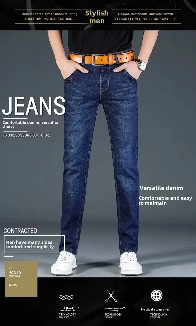 Slim Fit Casual Straight Leg Jeans Men's Lightweight Stretchy Loose Fit Classic Style Youthful Fashion Spring Summer