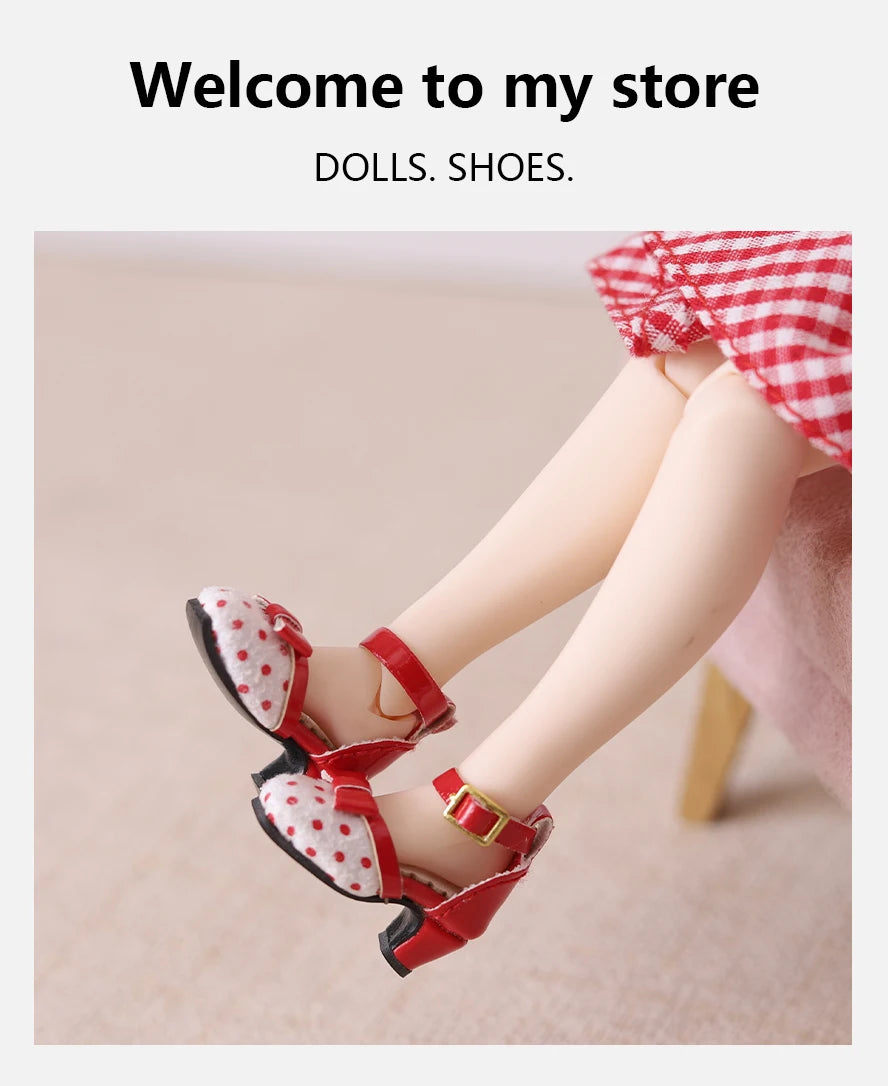 ICY DBS Blyth doll shoes polka dot elegant chunky heeled high heels toy gift