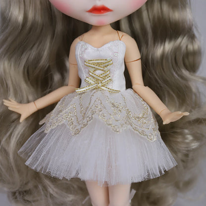 ICY DBS Blyth Doll Dress White Swan Ballet Suit Skirt 1/6 BJD Ob24 Anime Girls