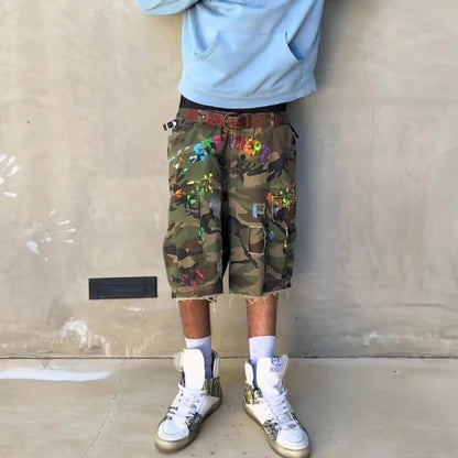 Y2K Camo Paint Baggy Cargo Shorts