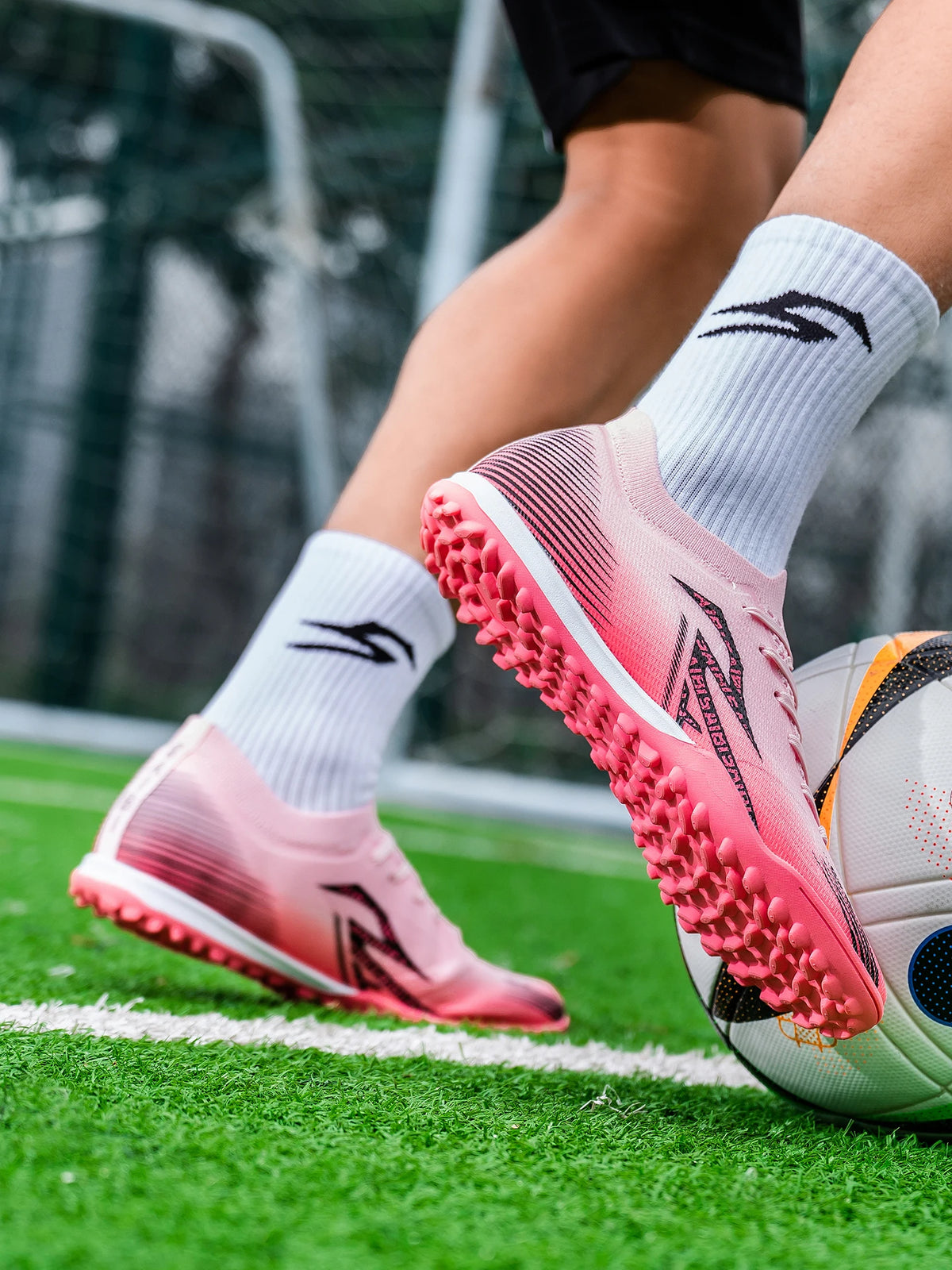 Men TF Turf Soccer Shoes Breathable PU Upper Anti‑Slip Rubber Outsole Light Footwear For Artificial Grass Training