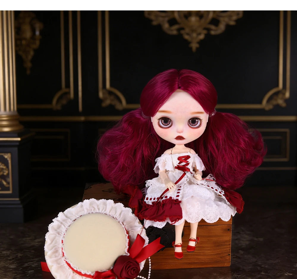 ICY DBS Blyth 1/6 Doll Hand drawn White Skin Red Rose Hand drawn Set Girl Gift