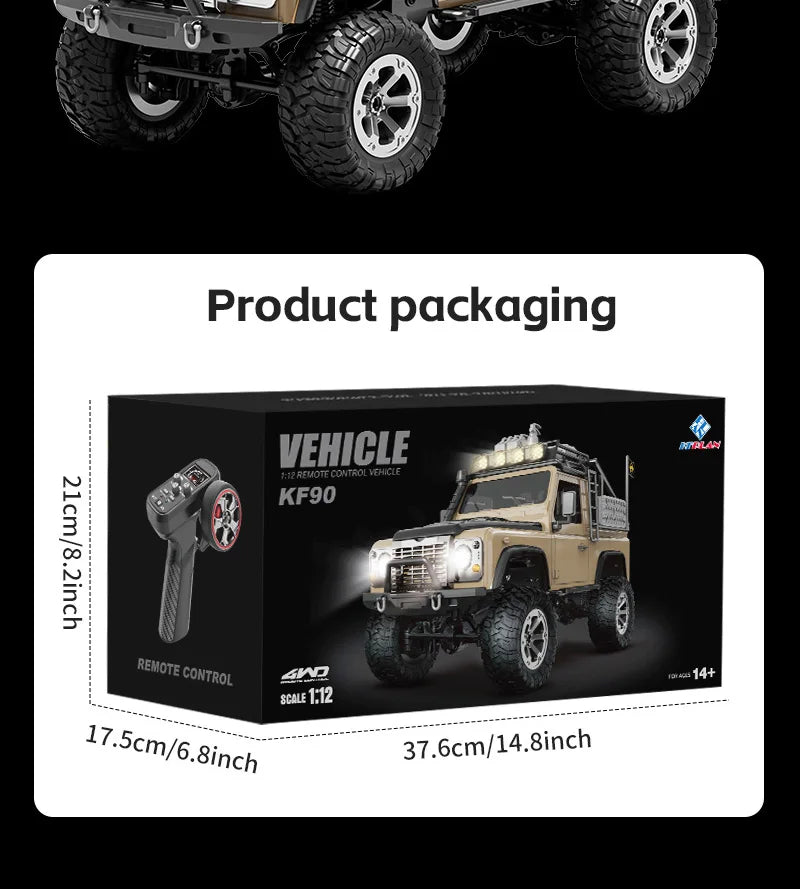 KF90 1:12 2.4G RC Car With Lights 4WD 60Mins Remote Control Climbing Car Off-Road Vehicle RTR High Speed Drift Model Toy for Kid