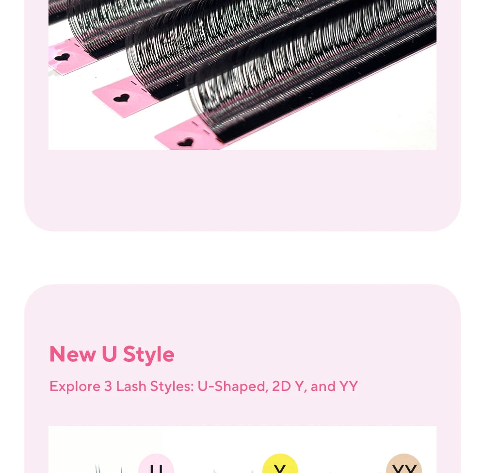 DIYDAY U-shaped Eyelash Extension Easy to Apply 3D Volume False Lashes Natural Wispy U YY Shape Faux Mink Eyelashes for Makeup