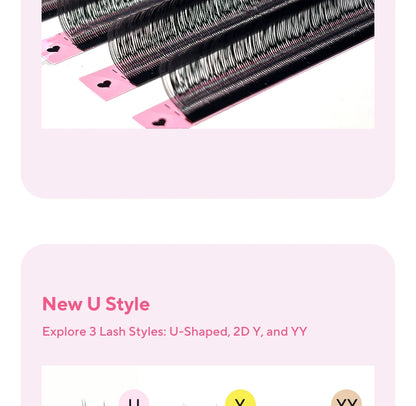 DIYDAY U-shaped Eyelash Extension Easy to Apply 3D Volume False Lashes Natural Wispy U YY Shape Faux Mink Eyelashes for Makeup