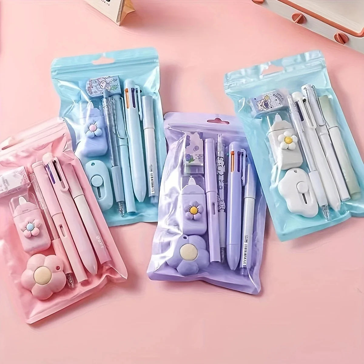 7Pcs/set School Supplies Gift Box Gel Pen 6 Color Ballpoint Pen Pencil Utility Knife Rubber Durable and Diverse Stationery Set
