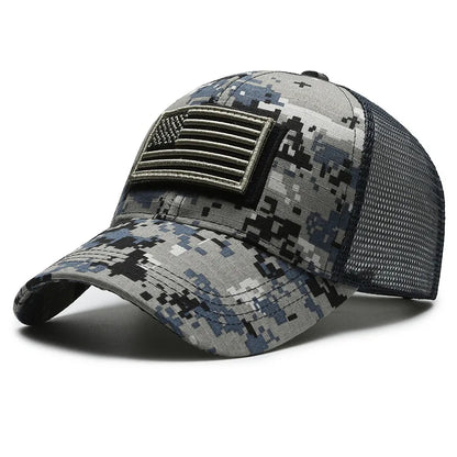 Black Mesh - Backed Baseball Cap with American Flag Patch - Stylish and Patriotic Accessory