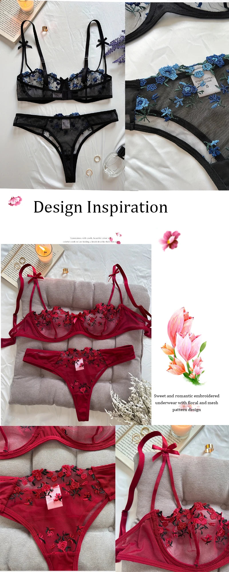 Women's Floral Embroidered Bra & Panty Set