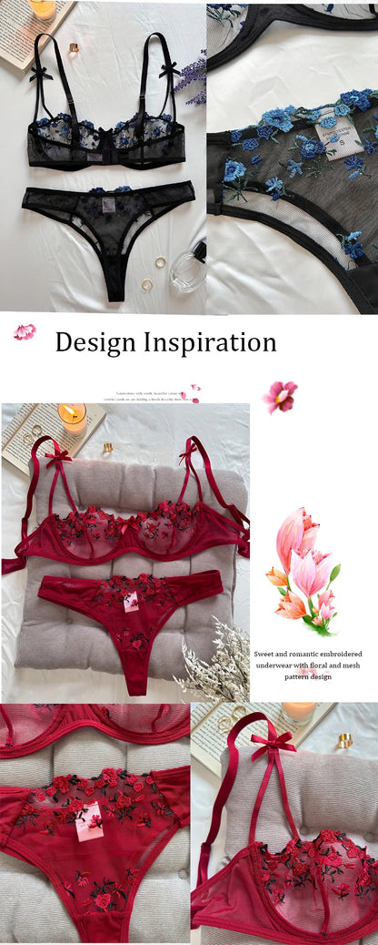Women's Floral Embroidered Bra & Panty Set