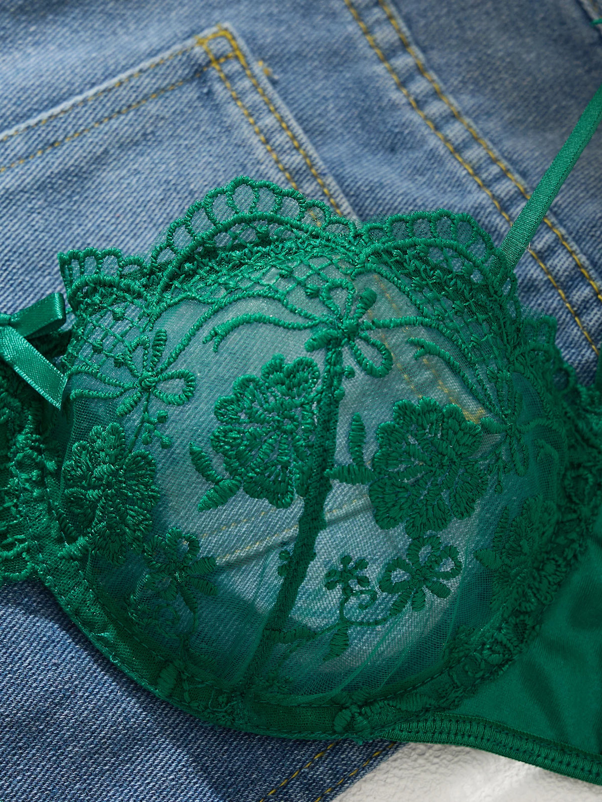 Women's Satin Floral Embroidered Lingerie Set