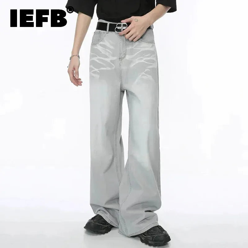 IEFB Straight Male Jeans Vintage Men's Denim Pants Tie-dyed Design Wide Leg Trousers Spring New Stylish Men Clothing 9C4276