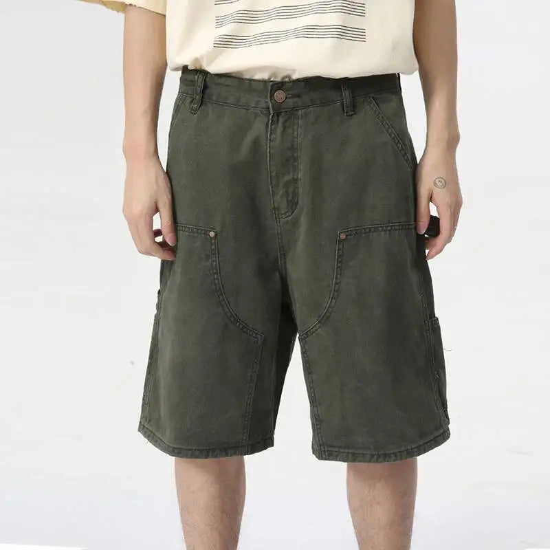 IEFB Men's Wear Knee Length Denim Shorts Summer New Multi Pocket Loose Jeans Solid Color Japanese Style Male Overalls 9C6027