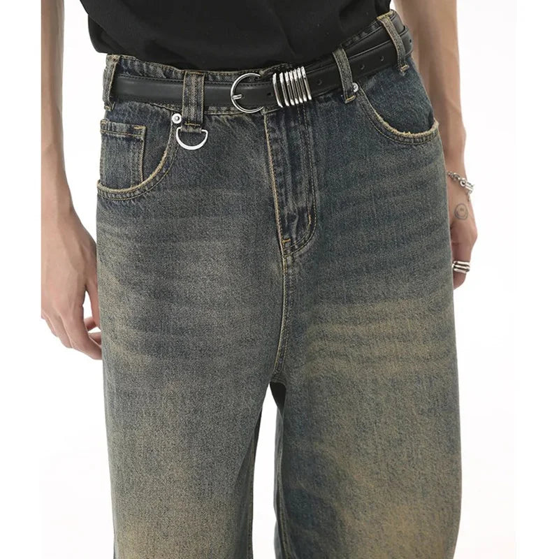 New Men's Baggy Straight Leg Wide Leg Jeans Male Fashion Vintage Wash Casual Denim Pants Youth Popular Brand Streetwear Trousers
