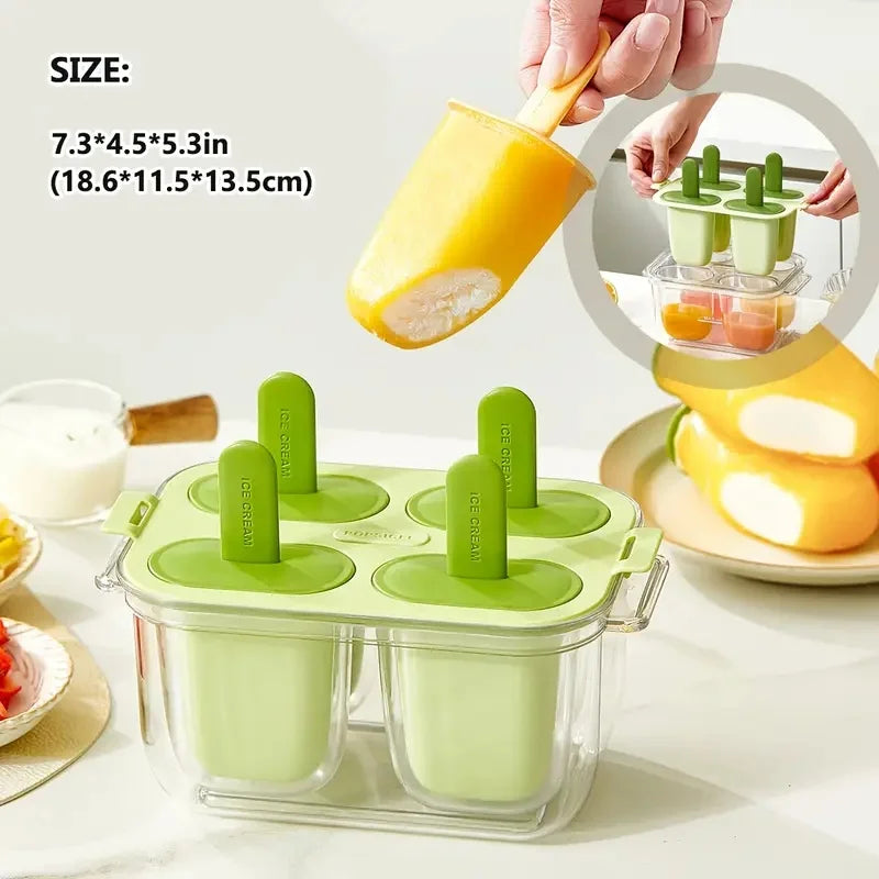 1Pc Easy-Release Popsicle Maker Leak-Proof Lid, Freezer Safe for Juice & Fruit, Makes 4 Homemade Popsicles, Popsicle Molds