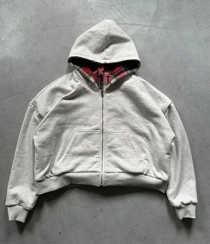 Plaid Zip-Up Hooded Jacket