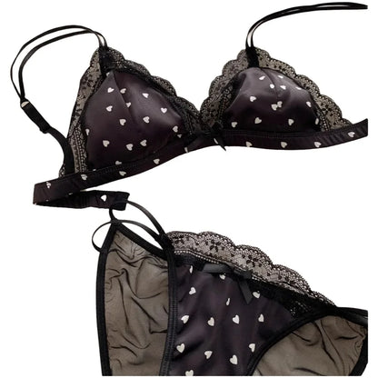 Women's Satin Lace Triangle Cup Bra Set