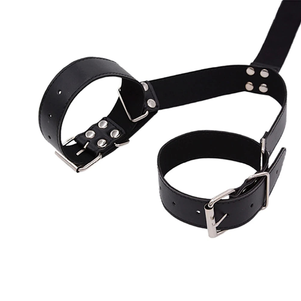 SM PU Leather Behind Back Hand Cuff Collar BDSM Bondage Restraints Slave Training Hand Binding SM Toys For Couple Games