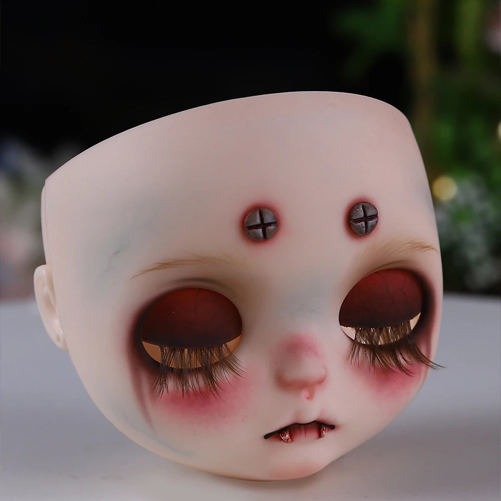 Blyth 1/6 doll hand drawn makeup face shell Blank Makeup DIY frosted face handmade