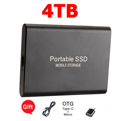 High-speed SSD 1TB Portable External Hard Drive 2TB Solid State Drive 4TB Mass Hard Disk for Laptop Mac PC and Mobile Phone Data