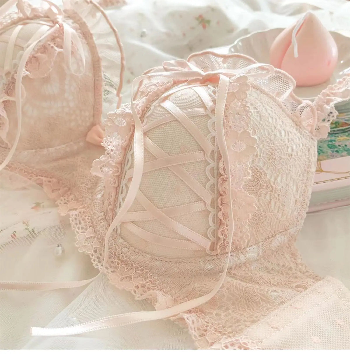 Princess Lolita Bra Set, Pure Lust Lace, Sexy Gathering, Anti-Sagging, Sweet Court Style, Comfortable Underwired Girl Bra Set