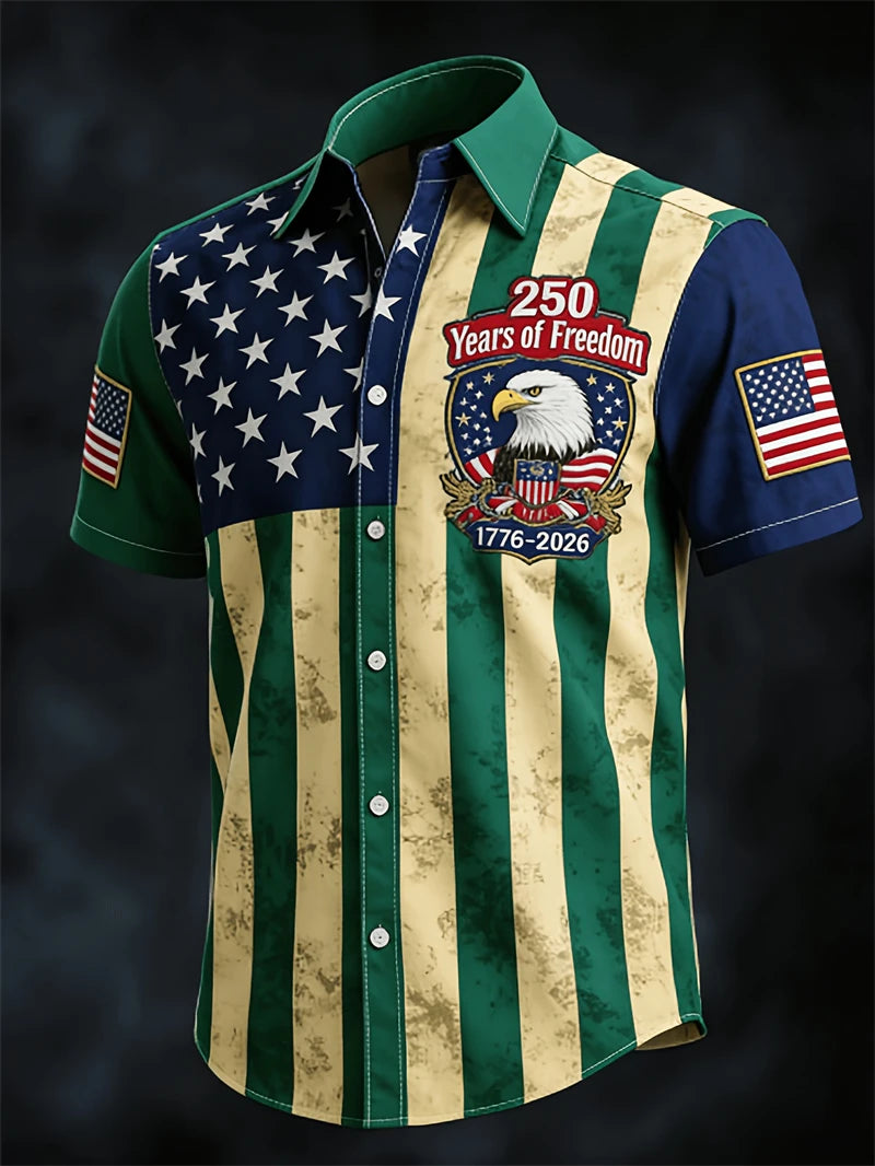 America 250th Anniversary Short Sleeve Shirt For Men USA Flag  Graphic Patriotic Shirt American Independence Day Button Shirts