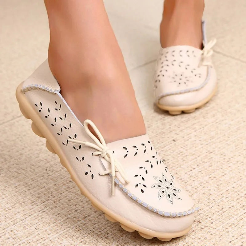 Women's Leather Ballet Flats — Hollow Slip-On Ballerina Shoes