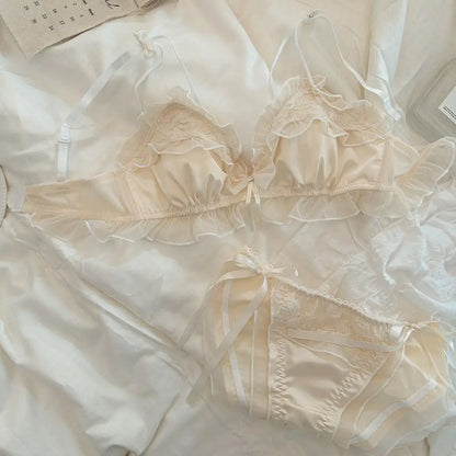 Women's Lace Bow Wireless Bra Set
