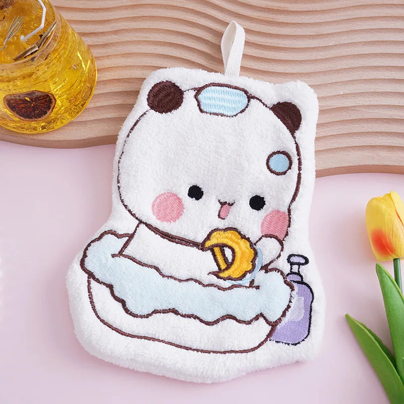Kawaii Cartoon Bubu Dudu Hand Towel Double Layer Thick Absorbent Coral Fleece Hanging Towel Cute Cartoon Towel for Home Towel
