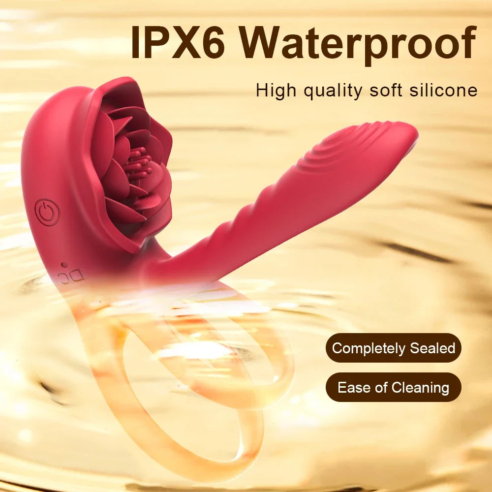 Remote Control Vibrating Cock Ring Penis Sleeve with Rose Clitoral Stimulator Penis Ring Vibrator Adult Sex Toys for Men Women