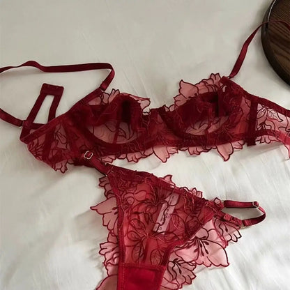 Women's Embroidered Lace Bra Set