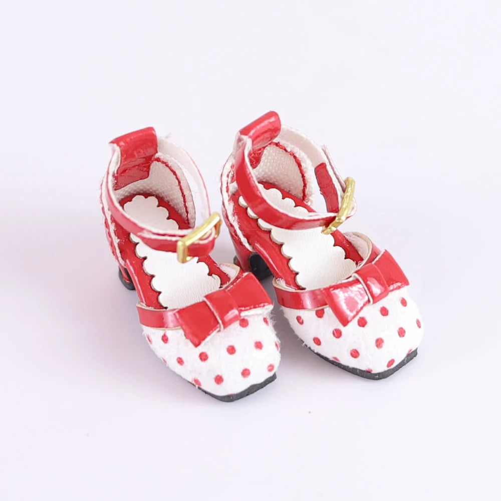ICY DBS Blyth doll shoes polka dot elegant chunky heeled high heels toy gift