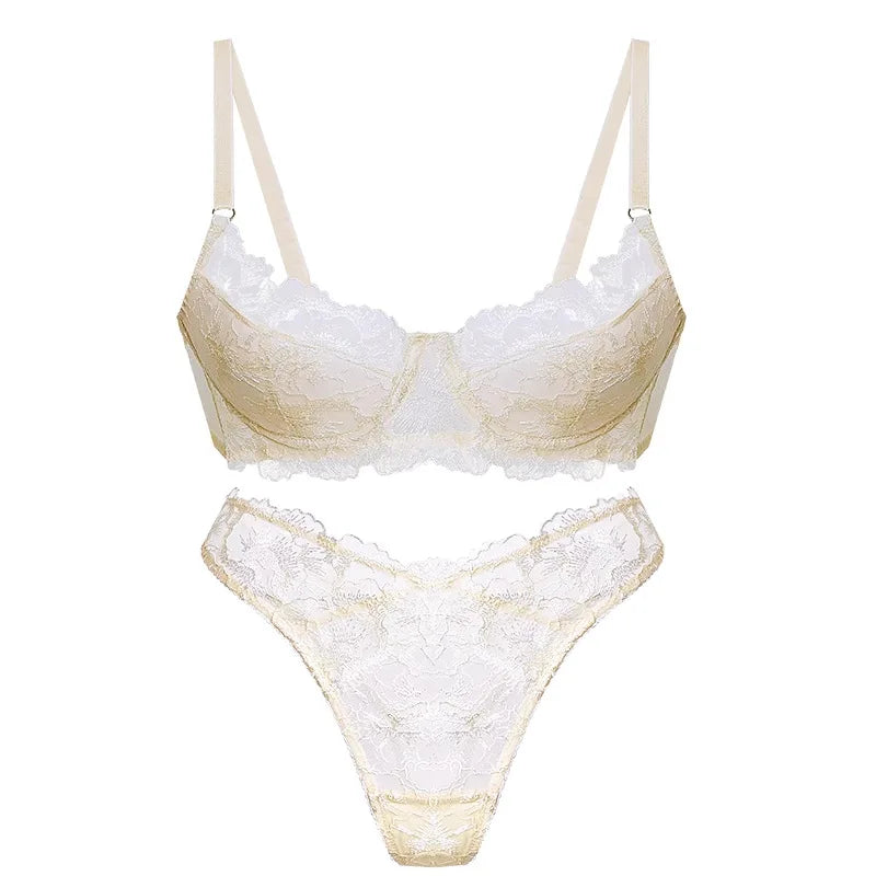 Women's Embroidered Lace Push-Up Bra Set