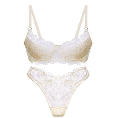 Women's Embroidered Lace Push-Up Bra Set