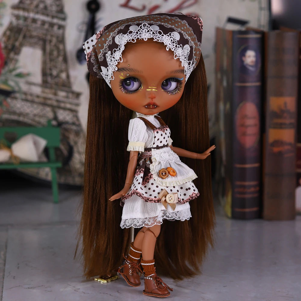 ICY DBS Blyth 1/6 Doll Hand drawn Set Black Skin Long Eyelash Sleeping Eye Special Eye