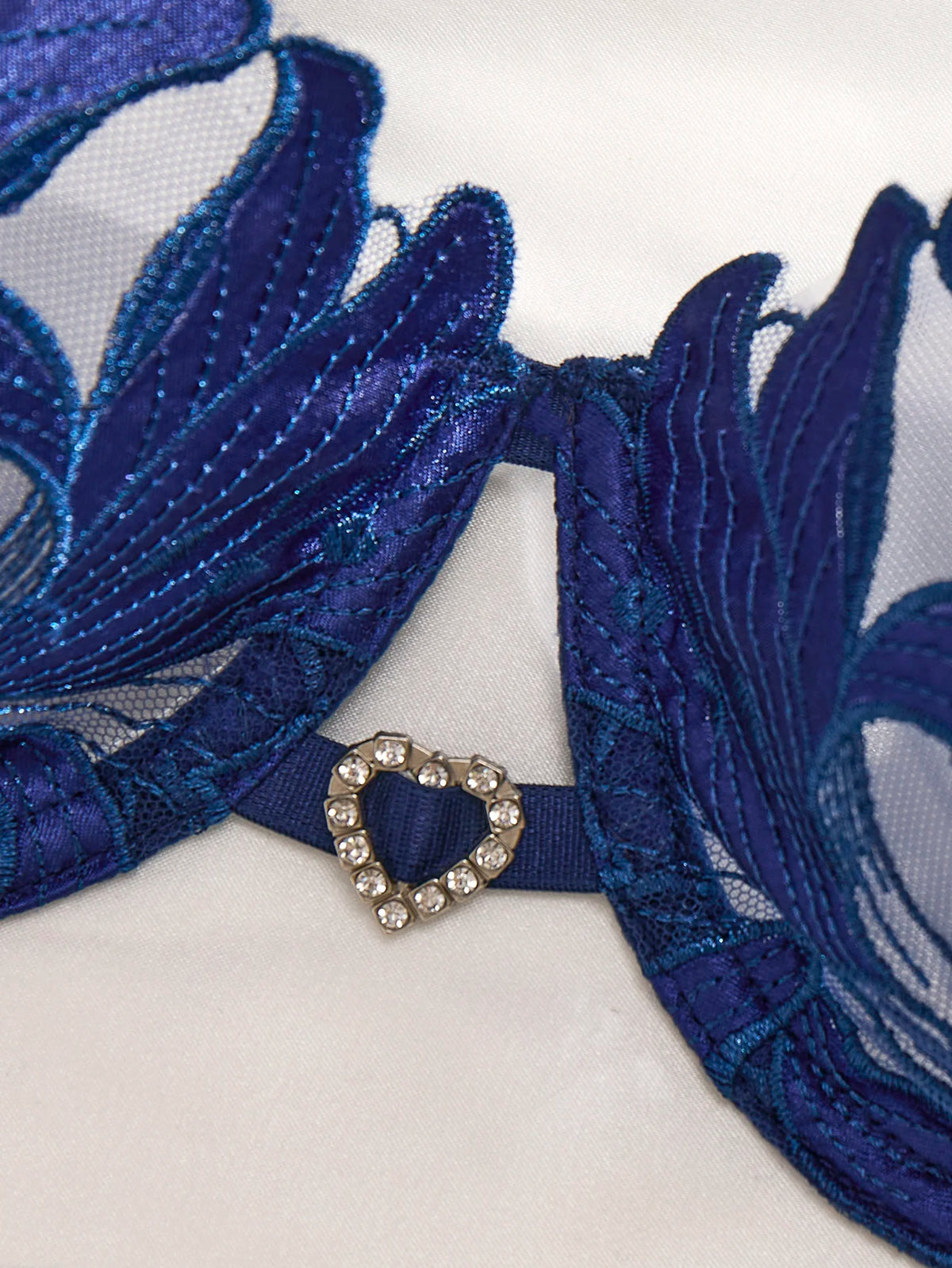 Blue Lily Floral Embroidered Bra & Thong Set