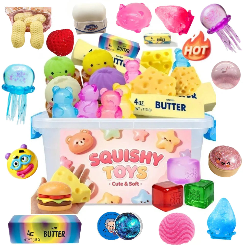 Multi Slow-Rising Squishy, Random Includes: Cheese Squeeze Toys, Steamed Buns And Dumplings,Long Butter Bread,Bear Squishy Toys.