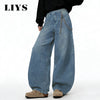 LIYS American Retro Baggy Wide Leg Jeans Men's Streetwear Distressed Y2K Clothing Casual Daily Four Seasons Denim Pants Unisex